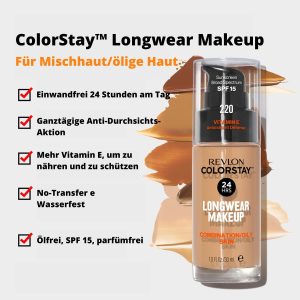 Revlon ColorStay, Foundation für Mischhaut und fettige Haut, mit Sonnenschutz SPF 15, lang anhaltende Formel, ölfrei (30ml), 180 Sand Beige 9