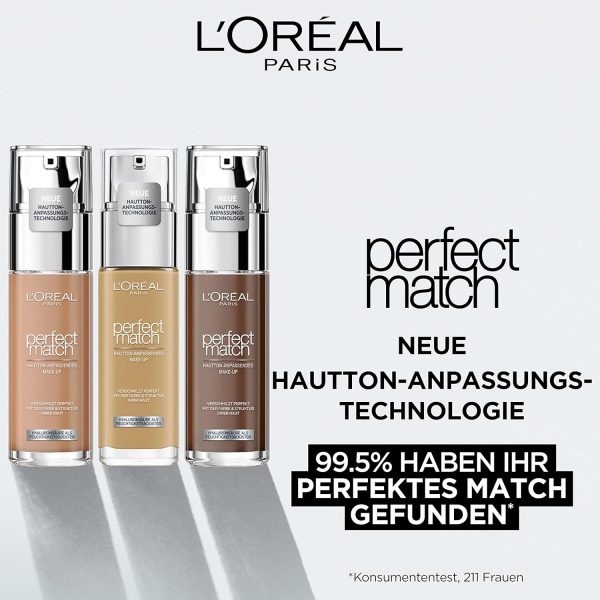 L'Oréal Paris Make up, Flüssige Foundation mit Hyaluron und Aloe Vera, Perfect Match Make-Up, Nr. 2.N Vanilla, 30 ml 2