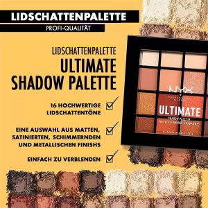 NYX Professional Makeup Lidschattenpalette mit 16 Farbtönen, Intensives und langanhaltendes Finish, Vegane Formel ohne Inhaltsstoffe tierischen Ursprungs, Ultimate Shadow, Farbton: Warm Neutrals 10