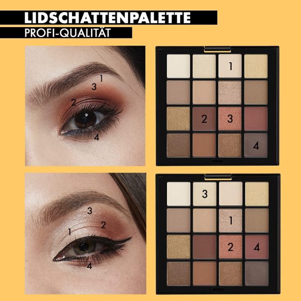 NYX Professional Makeup Lidschattenpalette mit 16 Farbtönen, Intensives und langanhaltendes Finish, Vegane Formel ohne Inhaltsstoffe tierischen Ursprungs, Ultimate Shadow, Farbton: Warm Neutrals 4