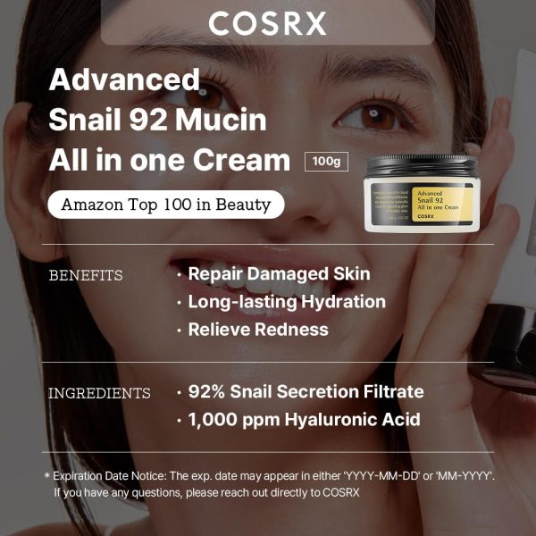 COSRX Advanced Snail 92% All in One Cream | Schneckenschleim Creme mit Hyaluron | Anti Pickel Anti Falten Gesichtscreme | für trockene und empfindliche Haut | Korean Skincare 2