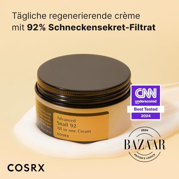 COSRX Advanced Snail 92% All in One Cream | Schneckenschleim Creme mit Hyaluron | Anti Pickel Anti Falten Gesichtscreme | für trockene und empfindliche Haut | Korean Skincare 3