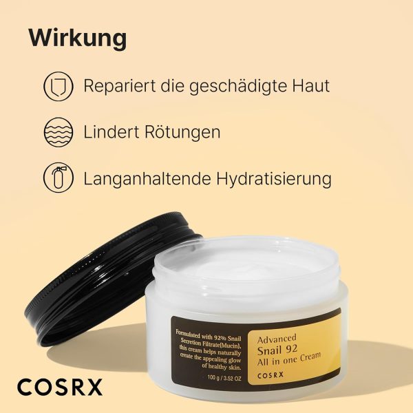 COSRX Advanced Snail 92% All in One Cream | Schneckenschleim Creme mit Hyaluron | Anti Pickel Anti Falten Gesichtscreme | für trockene und empfindliche Haut | Korean Skincare 4