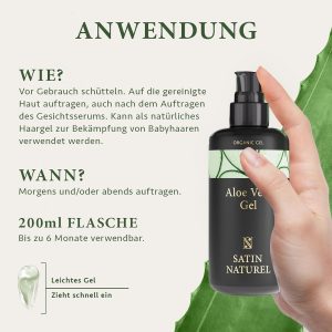 Aloe Vera Gel 100% Vegan - Das Beste der Aloe Vera Pflanze - Natürliche After Sun Pflege 200ml - Bei Sonnenbrand & als Feuchtigkeitscreme - Skincare - Naturkosmetik - Satin Naturel 22