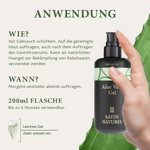 Aloe Vera Gel 100% Vegan - Das Beste der Aloe Vera Pflanze - Natürliche After Sun Pflege 200ml - Bei Sonnenbrand & als Feuchtigkeitscreme - Skincare - Naturkosmetik - Satin Naturel 7