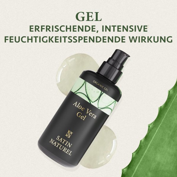 Aloe Vera Gel 100% Vegan - Das Beste der Aloe Vera Pflanze - Natürliche After Sun Pflege 200ml - Bei Sonnenbrand & als Feuchtigkeitscreme - Skincare - Naturkosmetik - Satin Naturel 10