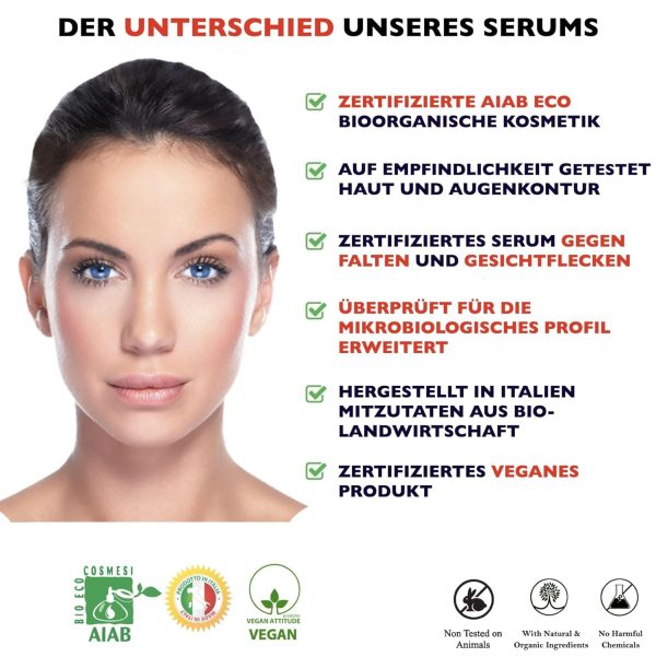 60ml Bio Hyaluron Serum mit Vitamin C, E. Hochkonzentriert Anti-Falten, Anti-Aging und Dunkle-Flecken. Hyaluronsäure-Gesichtsserum, ideal als Augenkonturcreme und für Dermaroller. Vegane Naturkosmetik 3