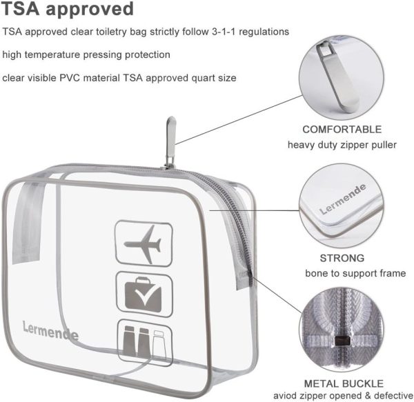 Lermende Transparente Kulturtasche, Flüssigkeiten Beutel Handgepäck TSA-geprüft Kosmetiktasche,Transparente Tasche Flughafen-konforme Tasche,Reisebeutel Flugzeug 1 Liter. 2