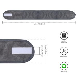 KinHwa Haarband Kosmetik Stirnband Frottee 3 Stück Haarband schminken Verstellbare Haarschutzband mit Klettverschluss Mikrofaser Haarbänder kosmetik für Make Up, Sport, Yoga, Spa, Gesicht, Grau 9