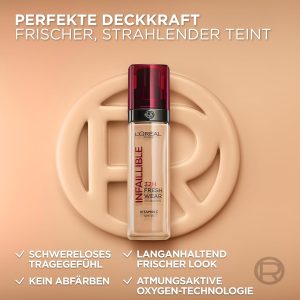 L'Oréal Paris Make-up, Wasserfest und langanhaltend, Flüssige Foundation mit LSF 25, Infaillible 32H Fresh Wear Make-up, Nr. 130 True Beige, 30 ml 12