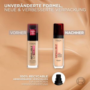 L'Oréal Paris Make-up, Wasserfest und langanhaltend, Flüssige Foundation mit LSF 25, Infaillible 32H Fresh Wear Make-up, Nr. 130 True Beige, 30 ml 22