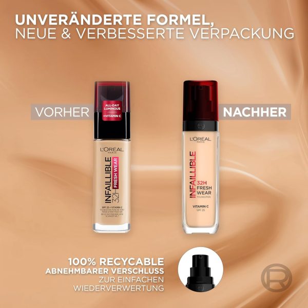 L'Oréal Paris Make-up, Wasserfest und langanhaltend, Flüssige Foundation mit LSF 25, Infaillible 32H Fresh Wear Make-up, Nr. 130 True Beige, 30 ml 8