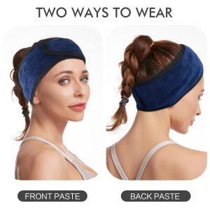 KinHwa Haarband Kosmetik Stirnband Frottee 3 Stück Haarband schminken Verstellbare Haarschutzband mit Klettverschluss Mikrofaser Haarbänder kosmetik für Make Up, Sport, Yoga, Spa, Gesicht, Navy blau 12