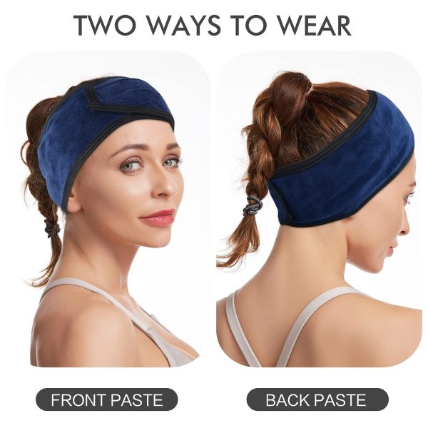 KinHwa Haarband Kosmetik Stirnband Frottee 3 Stück Haarband schminken Verstellbare Haarschutzband mit Klettverschluss Mikrofaser Haarbänder kosmetik für Make Up, Sport, Yoga, Spa, Gesicht, Navy blau 4