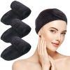 KinHwa Haarband Kosmetik Stirnband Frottee 3 Stück Haarband schminken Verstellbare Haarschutzband mit Klettverschluss Mikrofaser Haarbänder Kosmetik für Make Up, Sport, Yoga, Spa, Gesicht, Schwarz 20