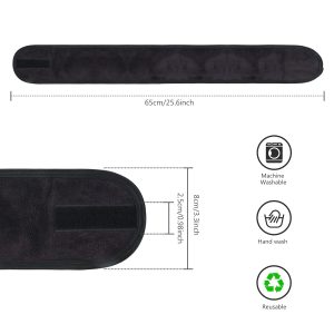 KinHwa Haarband Kosmetik Stirnband Frottee 3 Stück Haarband schminken Verstellbare Haarschutzband mit Klettverschluss Mikrofaser Haarbänder Kosmetik für Make Up, Sport, Yoga, Spa, Gesicht, Schwarz 10