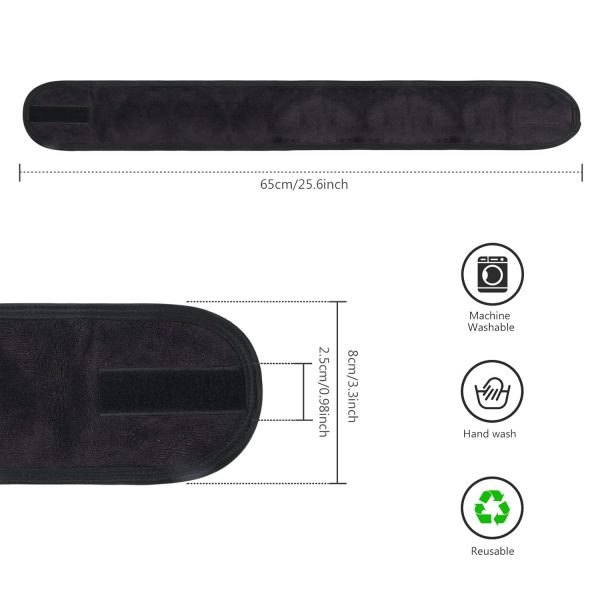 KinHwa Haarband Kosmetik Stirnband Frottee 3 Stück Haarband schminken Verstellbare Haarschutzband mit Klettverschluss Mikrofaser Haarbänder Kosmetik für Make Up, Sport, Yoga, Spa, Gesicht, Schwarz 3