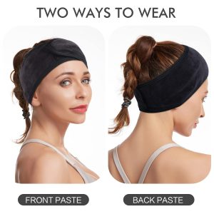 KinHwa Haarband Kosmetik Stirnband Frottee 3 Stück Haarband schminken Verstellbare Haarschutzband mit Klettverschluss Mikrofaser Haarbänder Kosmetik für Make Up, Sport, Yoga, Spa, Gesicht, Schwarz 12