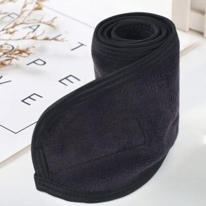 KinHwa Haarband Kosmetik Stirnband Frottee 3 Stück Haarband schminken Verstellbare Haarschutzband mit Klettverschluss Mikrofaser Haarbänder Kosmetik für Make Up, Sport, Yoga, Spa, Gesicht, Schwarz 18