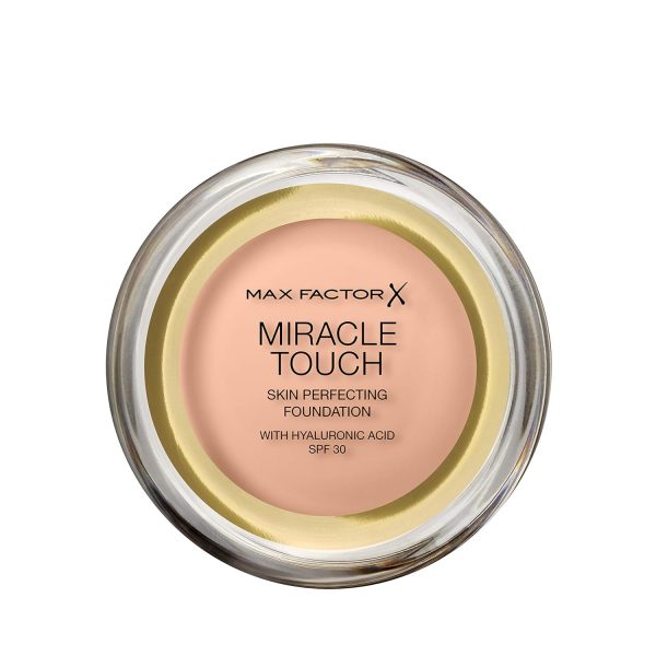 Max Factor Miracle Touch Foundation in der Farbe 35 Pearl Beige – Intensives, pudriges Make-up für ein makelloses Hautbild – Mit Lichtschutzfaktor 30 1