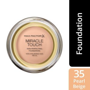 Max Factor Miracle Touch Foundation in der Farbe 35 Pearl Beige – Intensives, pudriges Make-up für ein makelloses Hautbild – Mit Lichtschutzfaktor 30 6