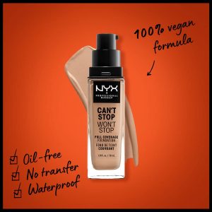 NYX Professional Makeup Can't Stop Won't Stop Full Coverage Foundation, Langanhaltend, Wasserfest, Vegane Formel, Mattierter Teint, Farbton: Medium buff 7