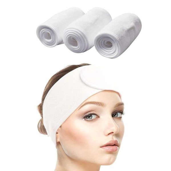 Queta Haarband für Make Up, Kosmetik Stirnband Frottee, verstellbare Haarschutzband mit Klettverschluss 3pcs (Weiß, Normal) 1