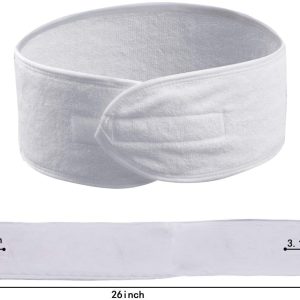 Queta Haarband für Make Up, Kosmetik Stirnband Frottee, verstellbare Haarschutzband mit Klettverschluss 3pcs (Weiß, Normal) 13