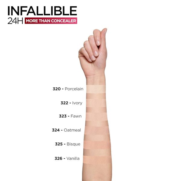 L'Oréal Paris Concealer zum Abdecken und Auffrischen, Für ein deckendes Finish und bis zu 16H Halt, Infaillible More Than Concealer, Farbe: 324 Oatmeal, 11 ml 3