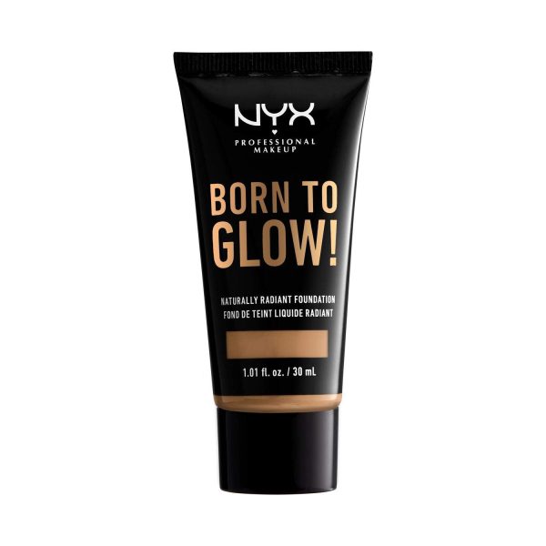 NYX Professional Makeup Born to Glow Radiant Foundation, Schillerndes Finish, Aufbaufähige mittlere Deckkraft, Vegane Formel, Farbton: Golden 1