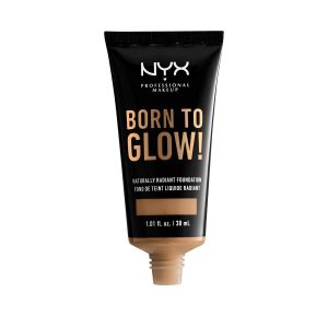 NYX Professional Makeup Born to Glow Radiant Foundation, Schillerndes Finish, Aufbaufähige mittlere Deckkraft, Vegane Formel, Farbton: Golden 6