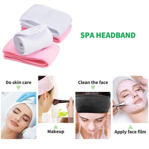 3Pcs Kosmetik Haarband,XCOZU Spa Kosmetik Stirnband Frottee Haarband für Make Up Damen Sport Yoga kosmetische Behandlungen,Verstellbare Haarschutzband mit Klettverschluss(Schwarz Weiß Pink) 10