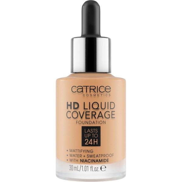 Catrice HD Liquid Coverage Foundation, Nr. 034, Nude, langanhaltend, mattierend, matt, für unreine Haut, vegan, ölfrei, wasserfest, ohne Alkohol, 1er Pack (30ml) 1