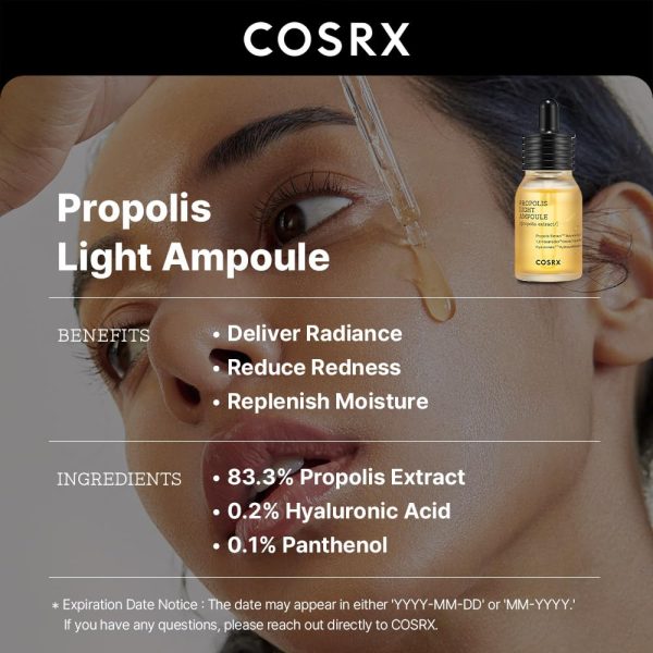 COSRX Propolis Ampoule, Glow Boosting Serum für das Gesicht mit 73,5% Propolis-Extrakt, feuchtigkeitsspendende Essenz für empfindliche Haut, Feine Linien, aufhellend, Korean Skincare, 30ml 2