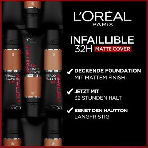 L'Oréal Paris Make up, Wasserfest und langanhaltend, Mattierende, flüssige Foundation mit hoher Deckkraft, Formel mit 4% Niacinamiden, Infaillible 32H Matte Cover, Nr. 230 Warm, 1 x 30 ml 7