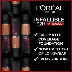 L'Oréal Paris Make up, Wasserfest und langanhaltend, Mattierende, flüssige Foundation mit hoher Deckkraft, Formel mit 4% Niacinamiden, Infaillible 32H Matte Cover, Nr. 155 Cool, 1 x 30 ml 7