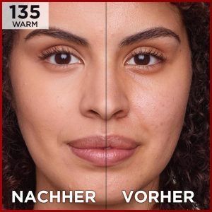 L'Oréal Paris Make up, Wasserfest und langanhaltend, Mattierende, flüssige Foundation mit hoher Deckkraft, Formel mit 4% Niacinamiden, Infaillible 32H Matte Cover, Nr. 135 Warm, 1 x 30 ml 10