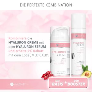 Hyaluron Serum hochdosiert 100ml - mit Anti Aging Booster Avocado-Öl, Peptiden und Vitamin E – vegane Anti-Falten Gesichtscreme für Augen, Hals und Dekolleté mit quervernetzter Hyaluronsäure 20