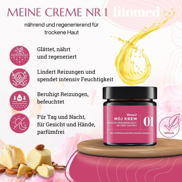 Fitomed Naturkosmetik Gesichtscreme für Trockene Haut 55g – Vegan Feuchtigkeitscreme Gesicht mit Kakaobutter und Rosenwasser - Ernährung und Regeneration 3