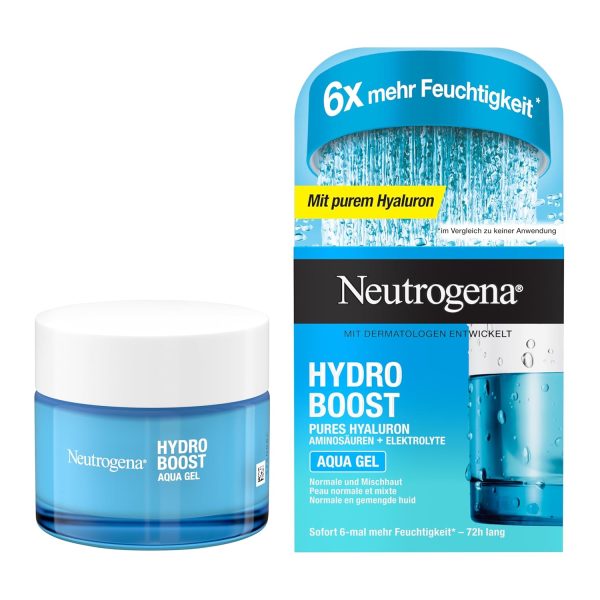 Neutrogena Hydro Boost Aqua Gel (50 ml), feuchtigkeitsspendende Gesichtscreme mit Hyaluronsäure, Aminosäuren & Elektrolyten, schnell einziehendes Gel für normale & Mischhaut 1