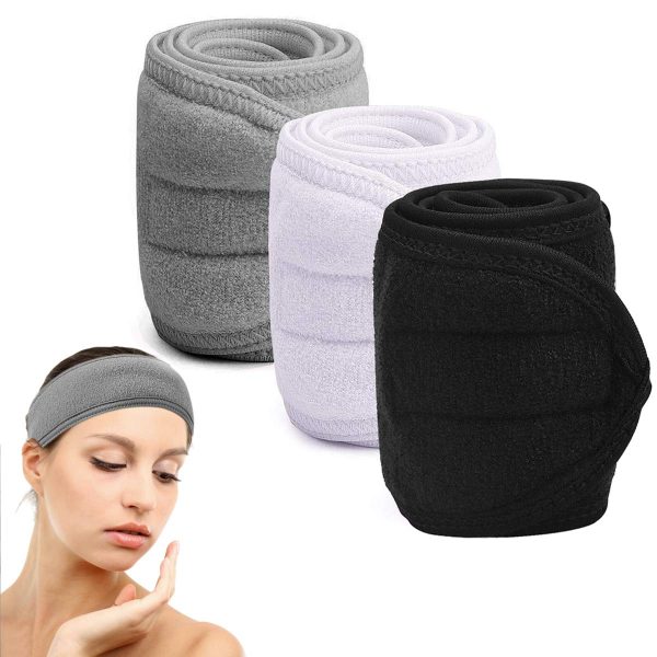 NATUCE 3 Stück Kosmetik Stirnband Frottee, Haarband für Make Up, Verstellbare Haarschutzband mit Klettverschluss für Sport, Yoga, Washen, Spa Kosmetik Stirnband Frottee für Gesicht Waschen Make-up 1