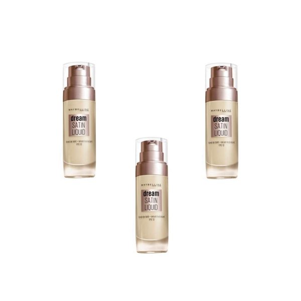 Maybelline New York Grundierung Dream Satin Liquid 10 ivory, 3er Pack (3 x 30ml) 3