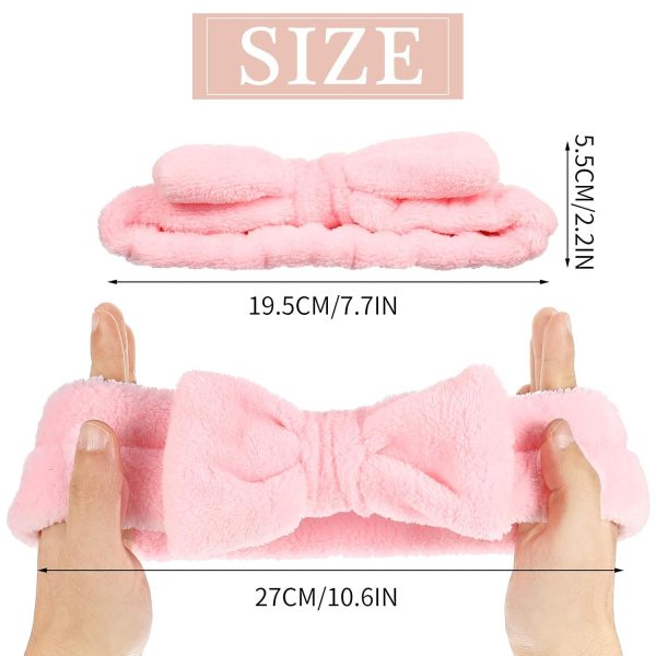 Heyu-Lotus 4 Stück Spa Bowknot Haarbänder, Coral Fleece Makeup Bow Stirnband Elastic Cosmetic Stirnband zum Waschen der Gesichtsdusche Yoga Sport Hautpflege(Schwarz, Weiß, Grau, Khaki) 2