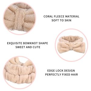 Heyu-Lotus 4 Stück Spa Bowknot Haarbänder, Coral Fleece Makeup Bow Stirnband Elastic Cosmetic Stirnband zum Waschen der Gesichtsdusche Yoga Sport Hautpflege(Schwarz, Weiß, Grau, Khaki) 11