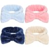 Heyu-Lotus 4 Stück Spa Bowknot Haarbänder, Coral Fleece Makeup Bow Stirnband Elastic Cosmetic Stirnband zum Waschen der Gesichtsdusche Yoga Sport Hautpflege(Beige, Pink, Blau, Marineblau) 22