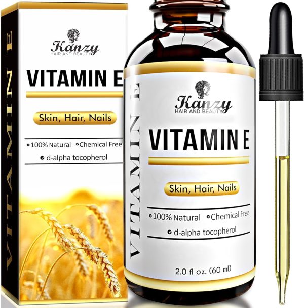 Kanzy Vitamin E Öl Bio Tropfen für Kosmetik 60ml 100% Natürliches d-Alpha-tocopherol, Anti-Falten, Anti Aging, Reines Vitamin E Öl Gegen Falten aller Art, Gesicht, Nagel und Haare 1