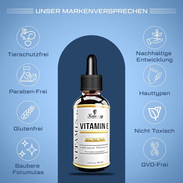 Kanzy Vitamin E Öl Bio Tropfen für Kosmetik 60ml 100% Natürliches d-Alpha-tocopherol, Anti-Falten, Anti Aging, Reines Vitamin E Öl Gegen Falten aller Art, Gesicht, Nagel und Haare 5