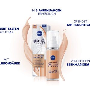 NIVEA Hyaluron Cellular Filler 3in1 Pflege Make-Up Dunkel (30 ml), feuchtigkeitsspendende Foundation mit Hyaluron, Gesichts für einen ebenmäßigeren Teint 11