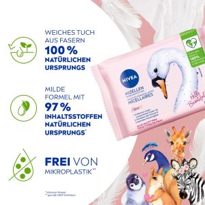 NIVEA 3in1 Mizellen Reinigungstücher, sanfte Gesichtsreinigungstücher mit Vitamin E, sanfte Abschminktücher entfernen Make-Up & wasserfeste Mascara (25 Stück) 8