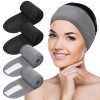 MELLIEX 4 Stück Kosmetik Haarband, Spa Stirnband Frottee Haarbänder für Make Up Sport Yoga Verstellbare Haarschutzband mit Klettverschluss(Schwarz+Grau) 22